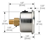 900 Series Acrylonitrile Butadiene Styrene (ABS) and Stainless Steel Liquid Filled Pressure Gauge (15-911-Series)_Dim