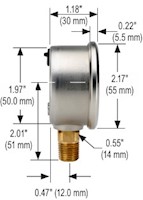 900 Series Acrylonitrile Butadiene Styrene (ABS) and Stainless Steel Liquid Filled Pressure Gauge (20-901-Series)_Dim