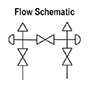 Flow Schematics for 3510 Series 0.375 in. Orifice Differential Pressure 3 Manifold Valves with Soft Seat